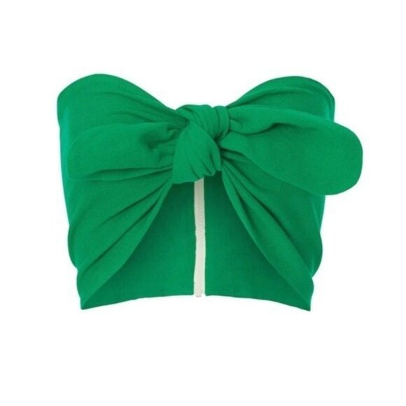 Just Be Queen Bandeau Top Silvia GREEN Size Large Bow Front Vacation Resort - Picture 7 of 7